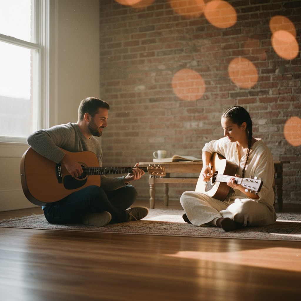Gitaristen die samen spelen